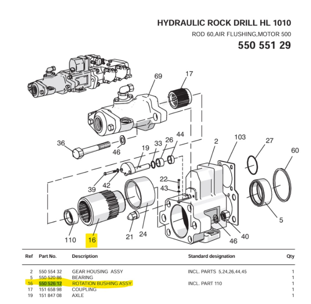 Corona de rotación de un martillo hl 1010