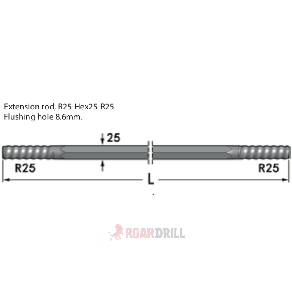 ROD (BARRA) HEX R25/R25 1000 mm (23H25-R25-1000-23
