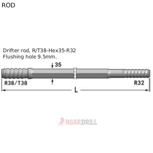 [22H35-R32_T38-3090-23 3X38/32MM3000] ROD HEX (BARRA) T38/R32 MM 3090 mm H35