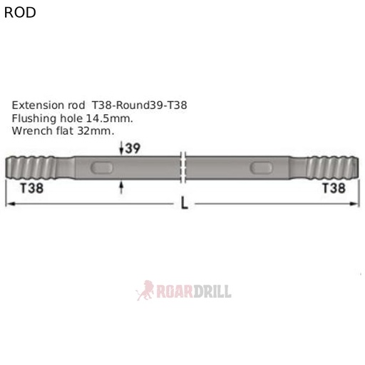 [23R39-T38-3050-23 ( 3X38_38MM3050 )] ROD HEX (BARRA) T38/T38 MM 3050 mm