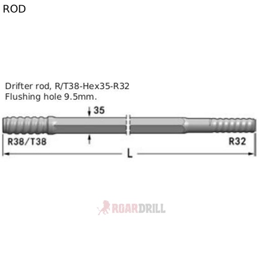 [12-22H35-R32_T38-4000-23 3X38_32MM4310] ROD HEX (BARRA) T38/R32 MM 4310 mm H35